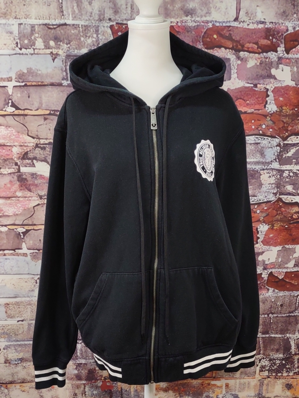 True Religion"Alumni" Zip Front Varsity Hoodie Sweatshirt